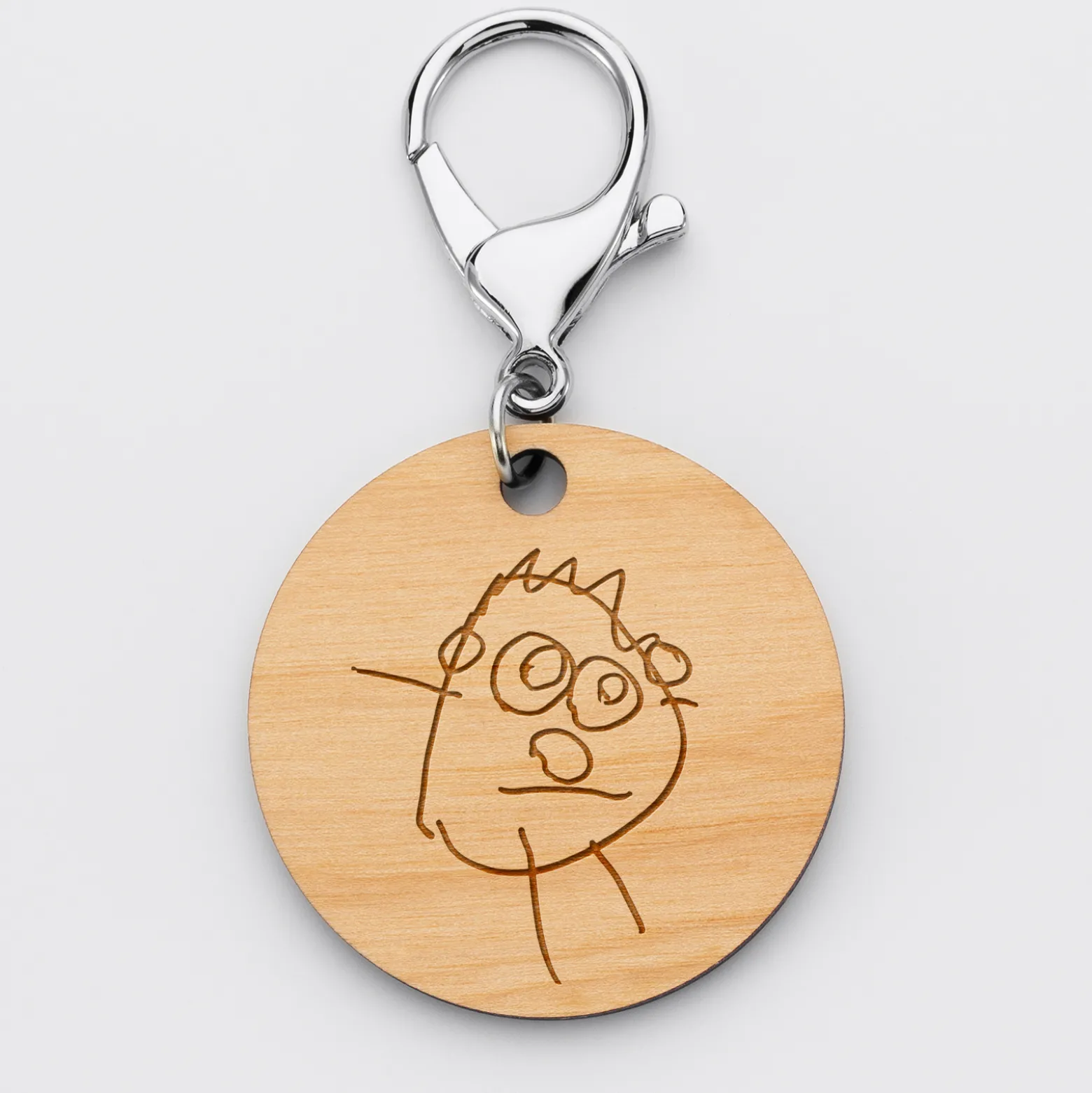Porte-clés gravé bois médaille ronde 50 mm - Edition spéciale "Papa on t'aime très fort"