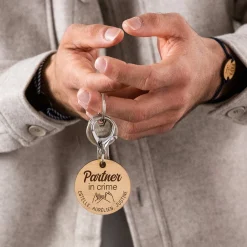 Porte-clés Marié personnalisé gravé bois médaille ronde 50 mm