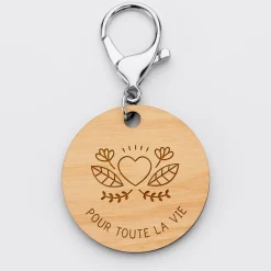 Porte-clés Marié personnalisé gravé bois médaille ronde 50 mm