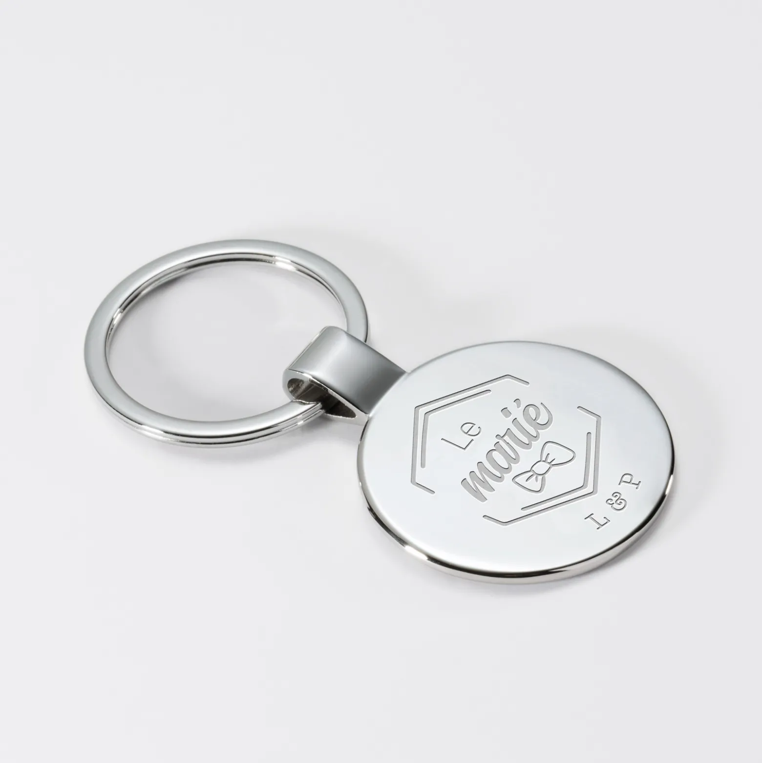 Porte-clés Marié personnalisé gravé acier rond 37 mm