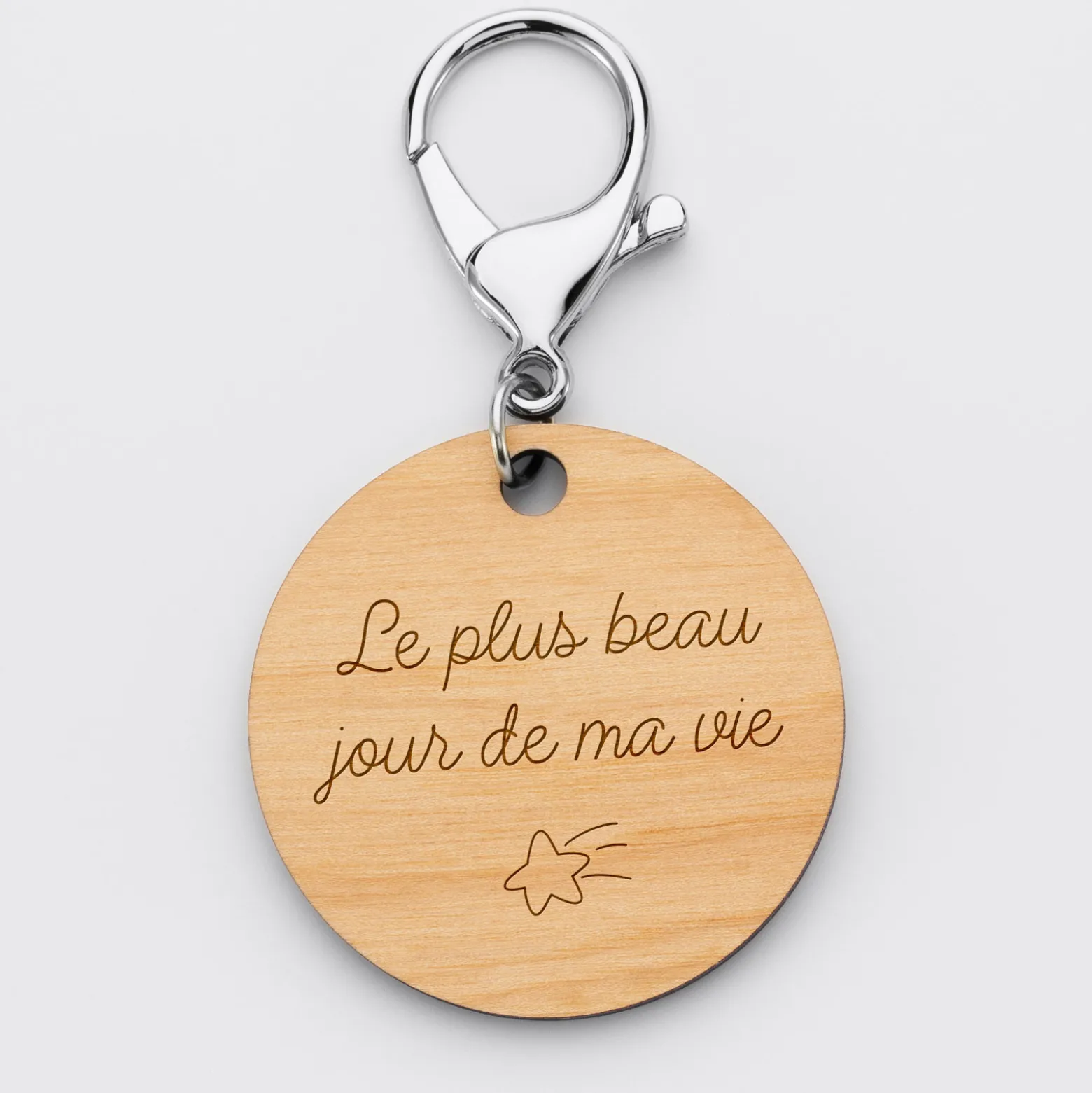 Porte-clés Mariée personnalisé gravé bois médaille ronde 50 mm
