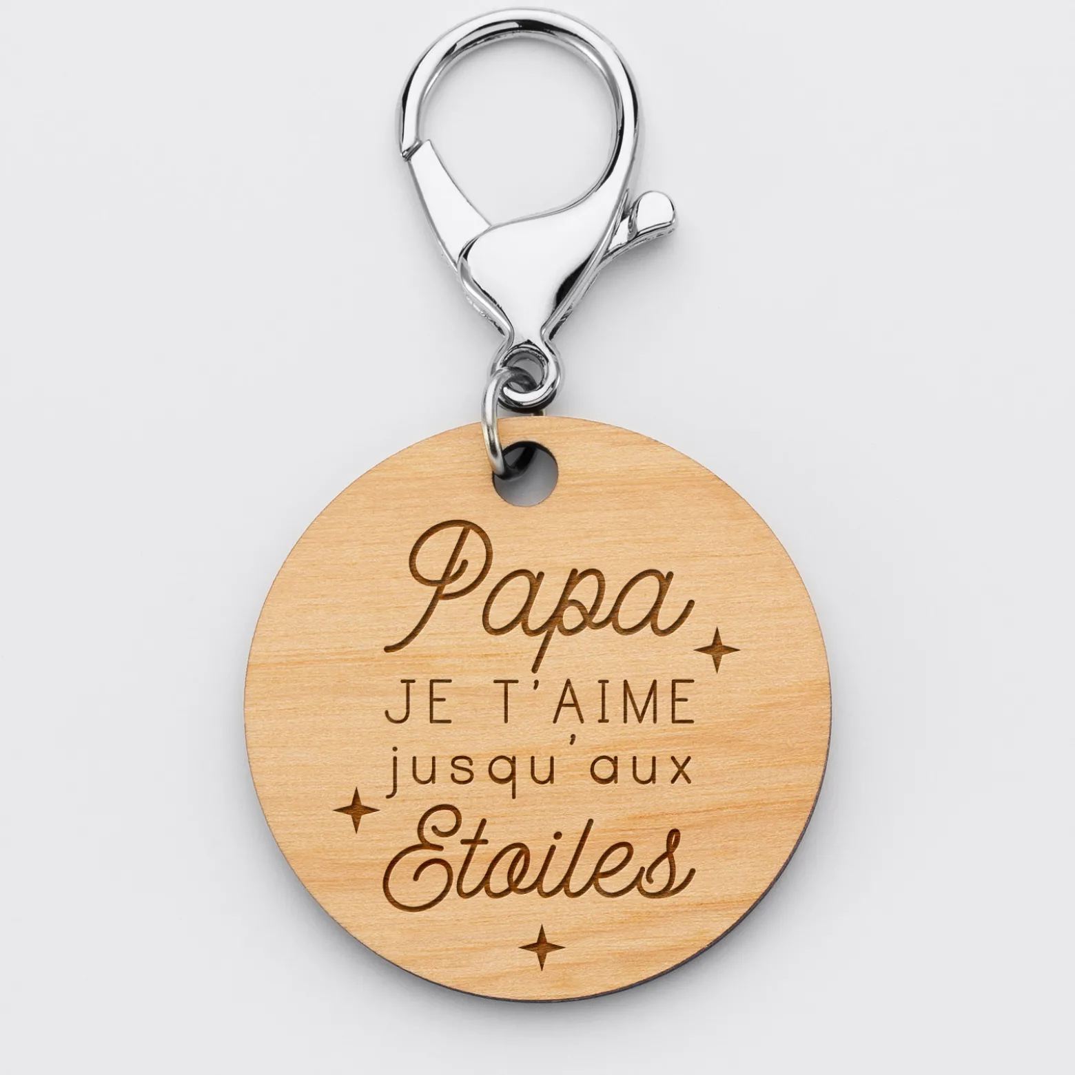 Porte-clés papa gravé bois médaille ronde 50 mm