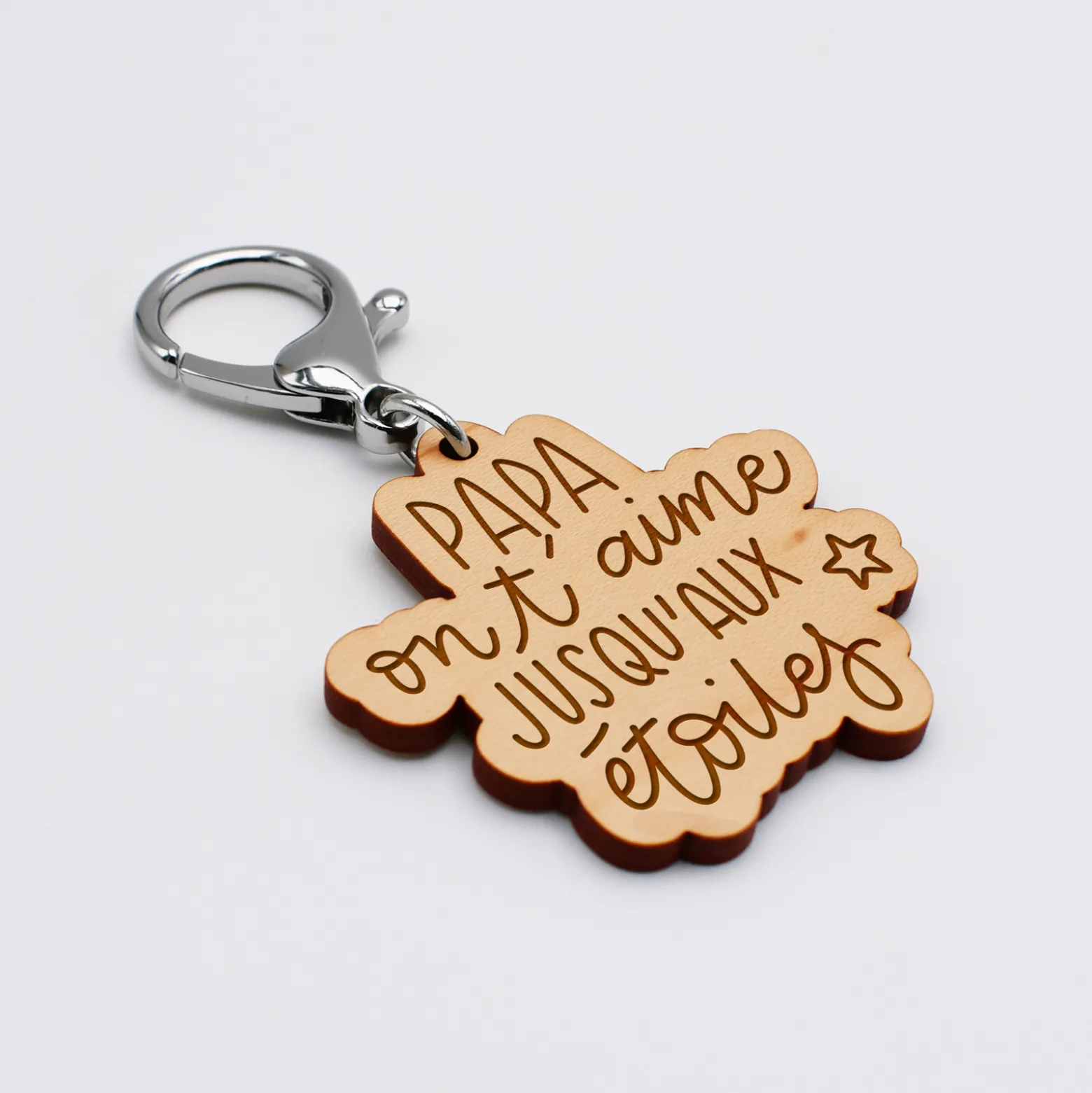 Porte-clés papa gravé bois médaille 50x45 mm - Edition spéciale "Jusqu'aux étoiles"