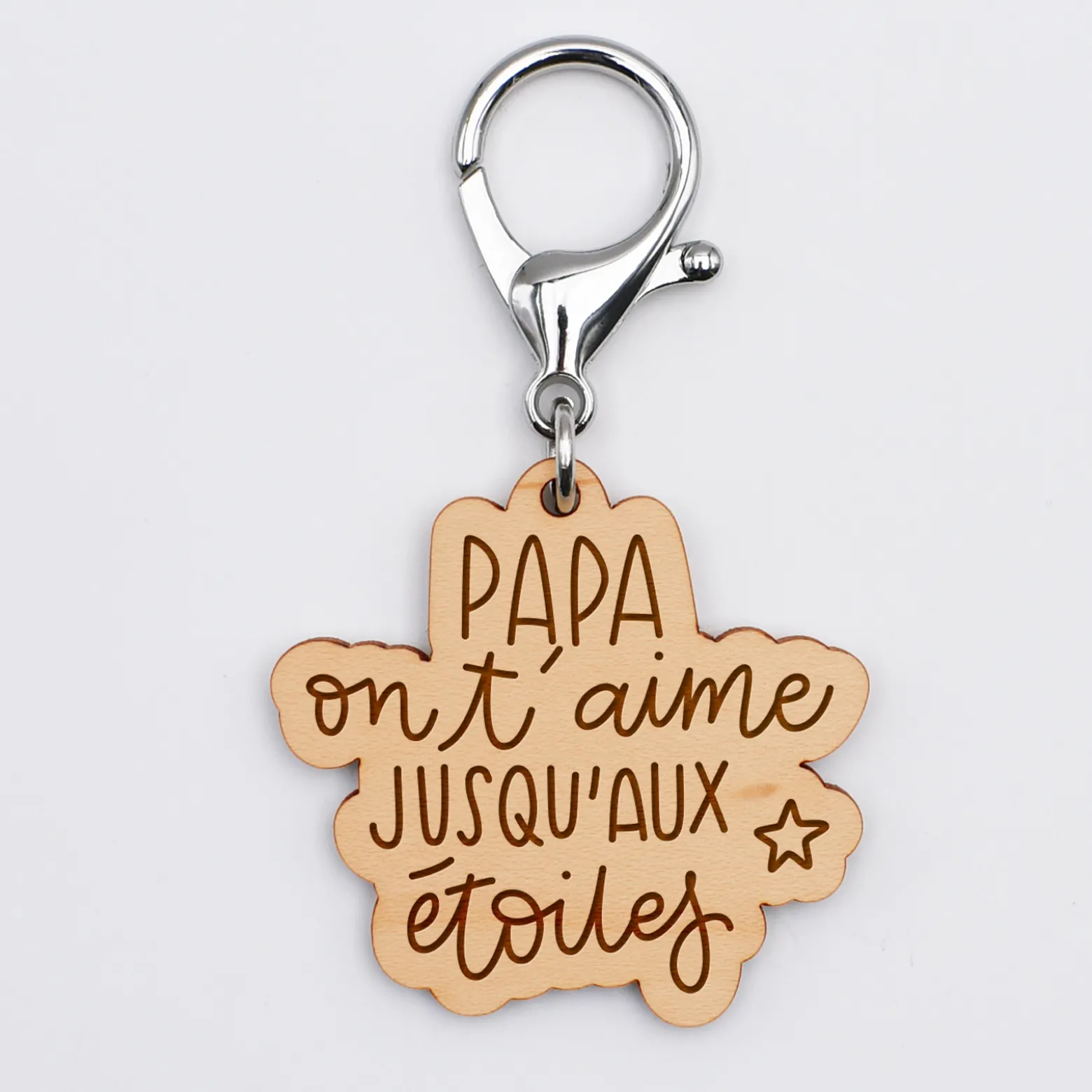 Porte-clés papa gravé bois médaille 50x45 mm - Edition spéciale "Jusqu'aux étoiles"