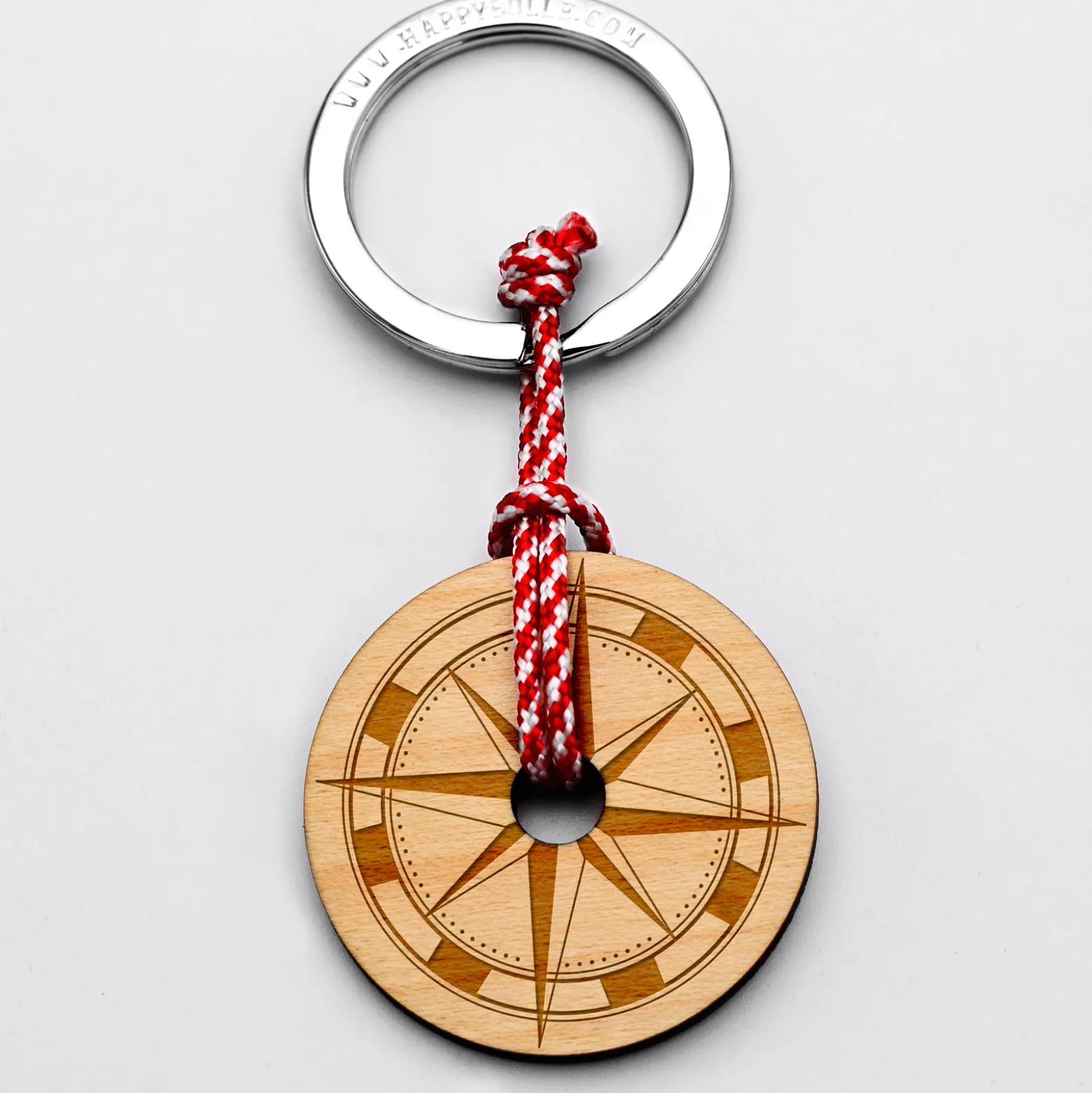 Porte-clés personnalisé gravé bois médaille ronde 40 mm - édition spéciale "boussole"
