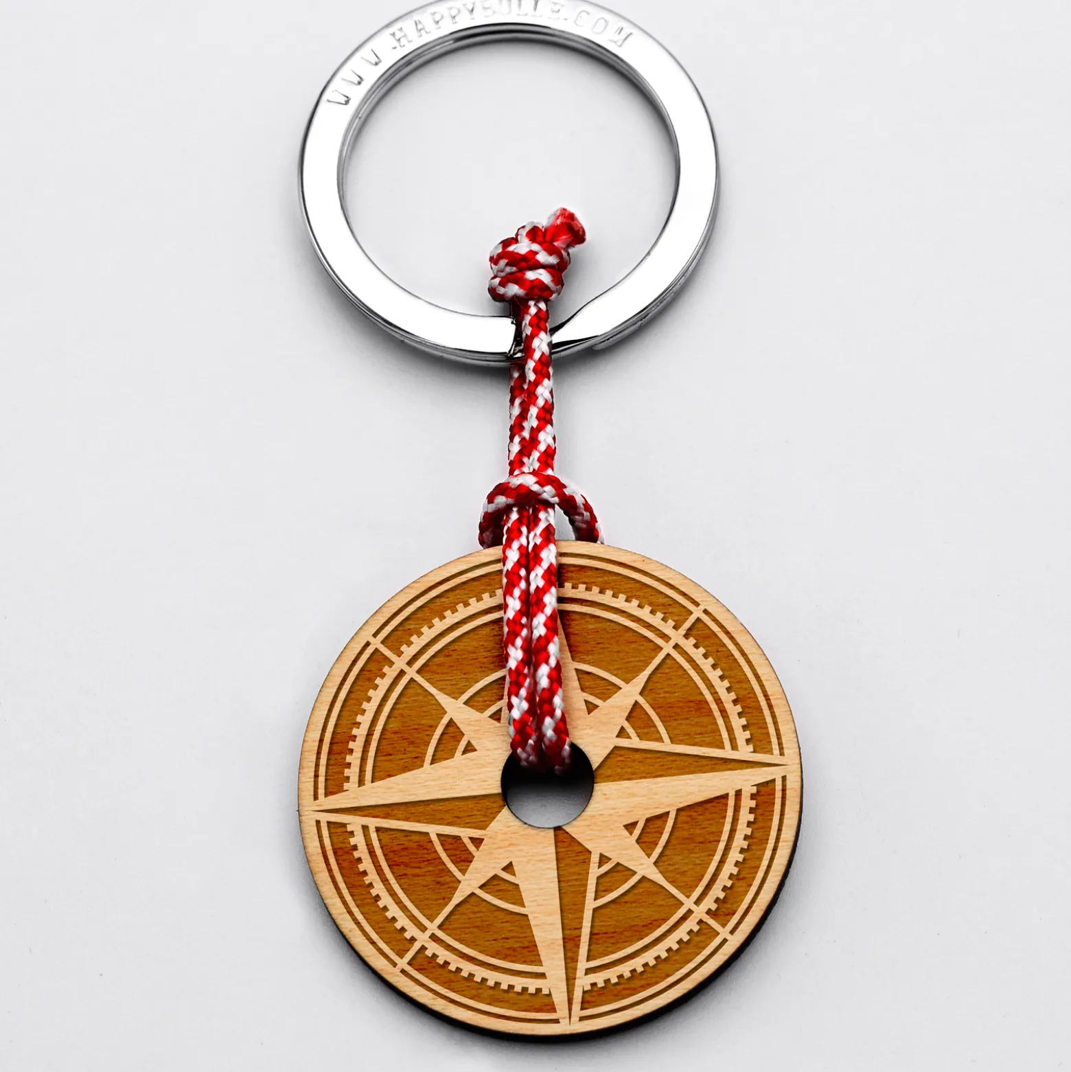 Porte-clés personnalisé gravé bois médaille ronde 40 mm - édition spéciale "boussole"