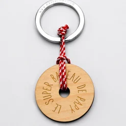 Porte-clés personnalisé gravé bois médaille ronde 40 mm - édition spéciale