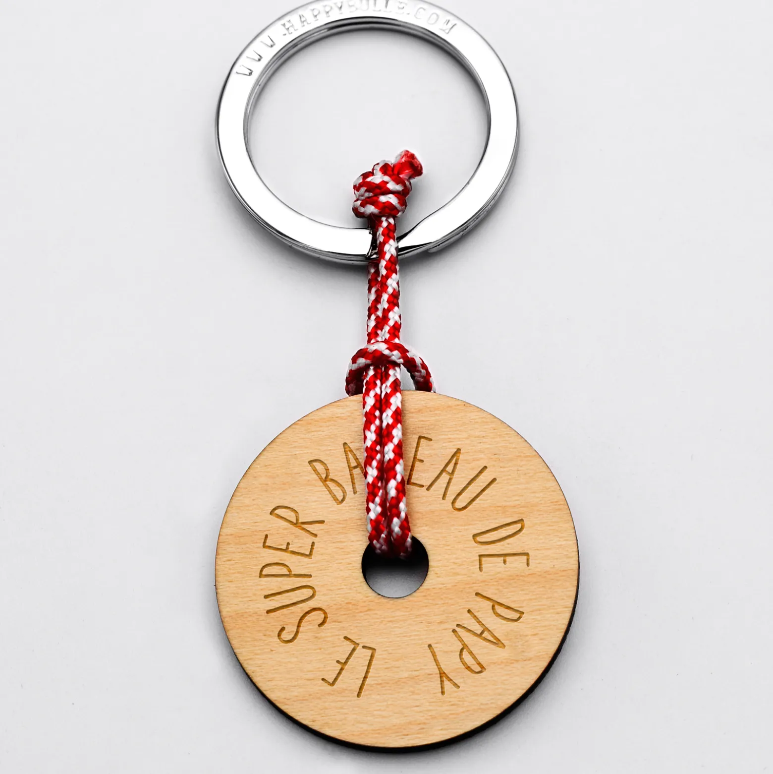 Porte-clés personnalisé gravé bois médaille ronde 40 mm - édition spéciale "boussole"