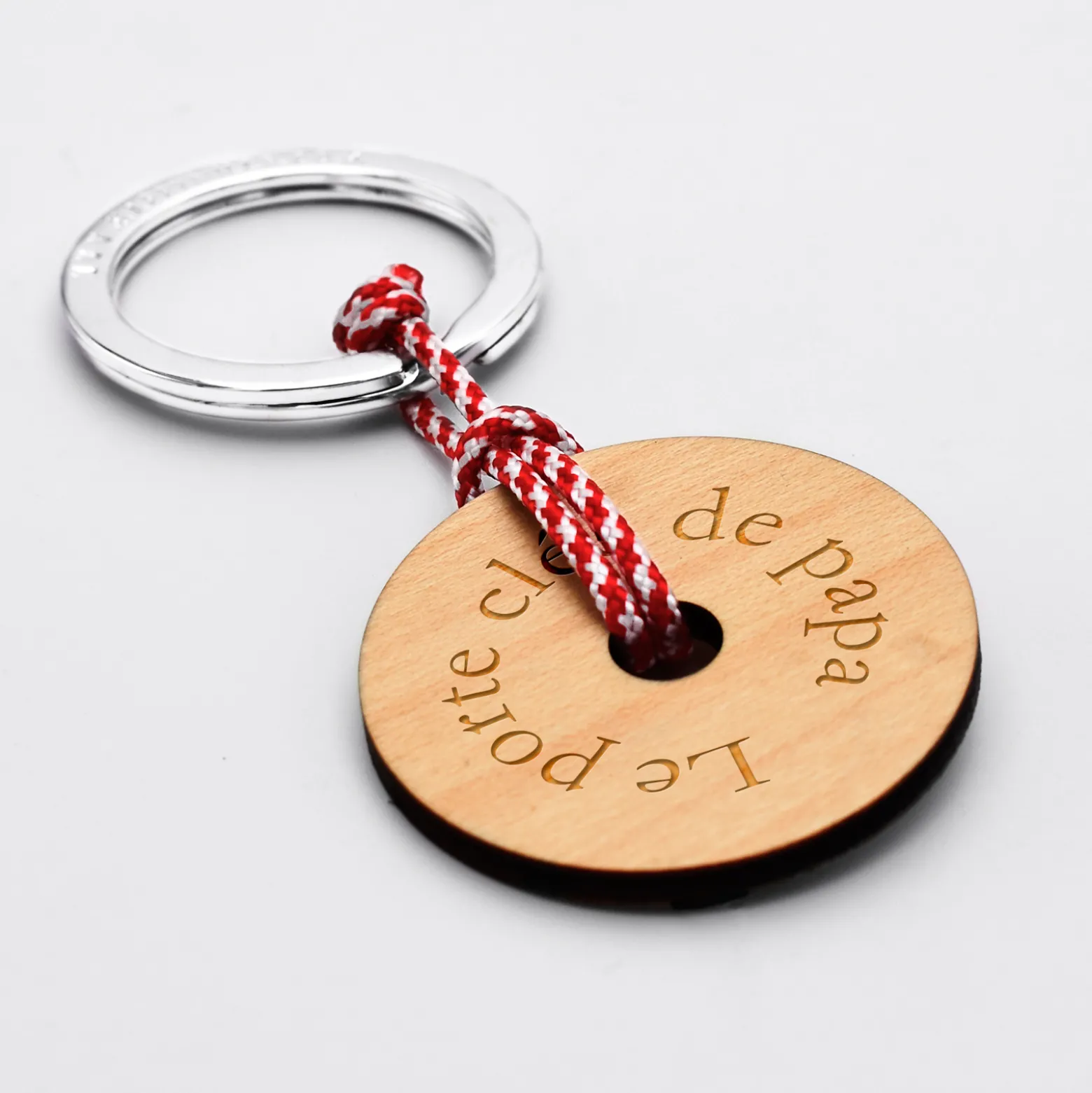 Porte-clés personnalisé gravé bois médaille ronde 40 mm - édition spéciale "boussole"