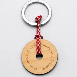 Porte-clés personnalisé gravé bois médaille ronde 40 mm - édition spéciale