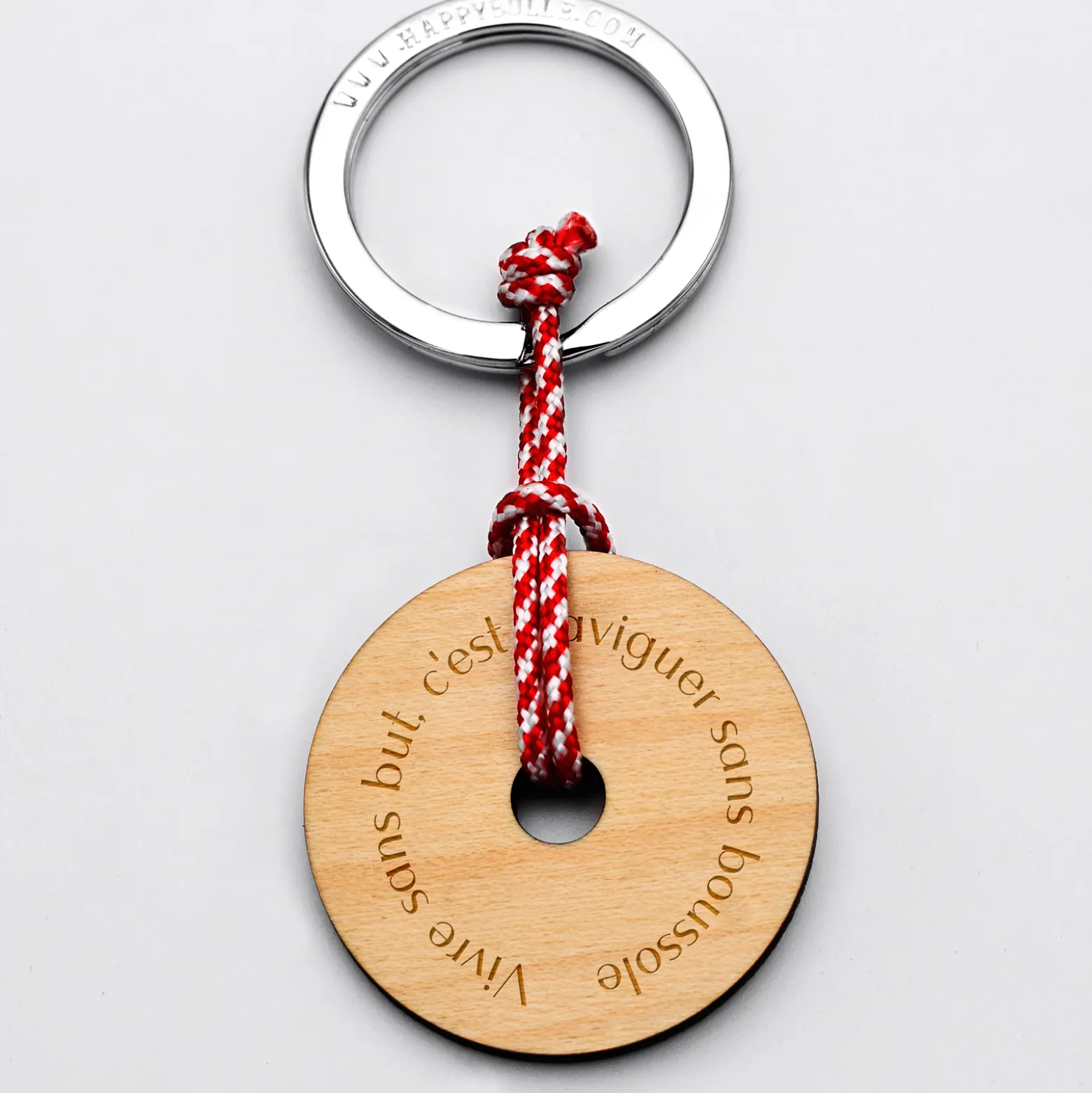 Porte-clés personnalisé gravé bois médaille ronde 40 mm - édition spéciale "boussole"
