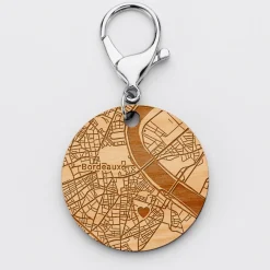 Porte-clés personnalisé gravé bois médaille ronde 50 mm