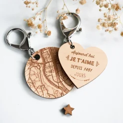 Porte-clés personnalisé gravé bois médaille ronde 50 mm