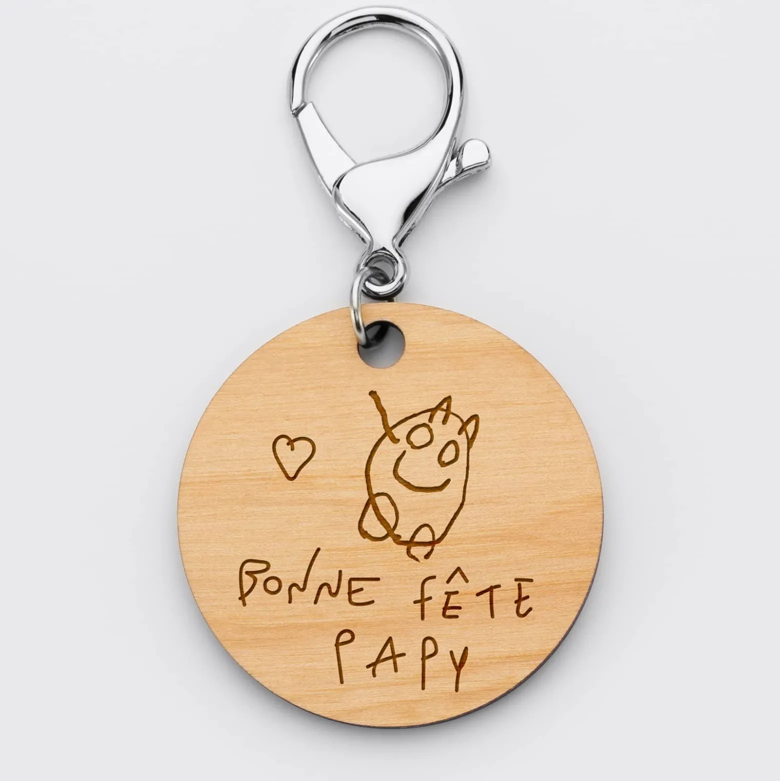 Porte-clés personnalisé gravé bois médaille ronde 50 mm - "Super papy depuis"