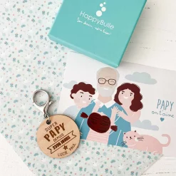 Porte-clés personnalisé gravé bois médaille ronde 50 mm -