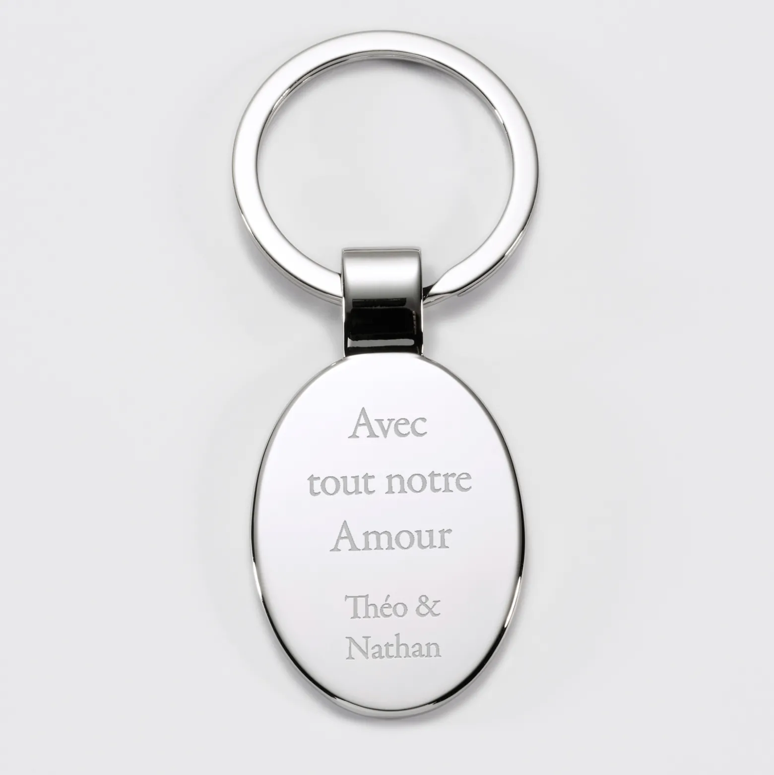 Porte-clés personnalisé gravé acier ovale 30x41 mm