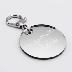 Porte-clés personnalisé gravé acrylique miroir argent médaille ronde 50 mm