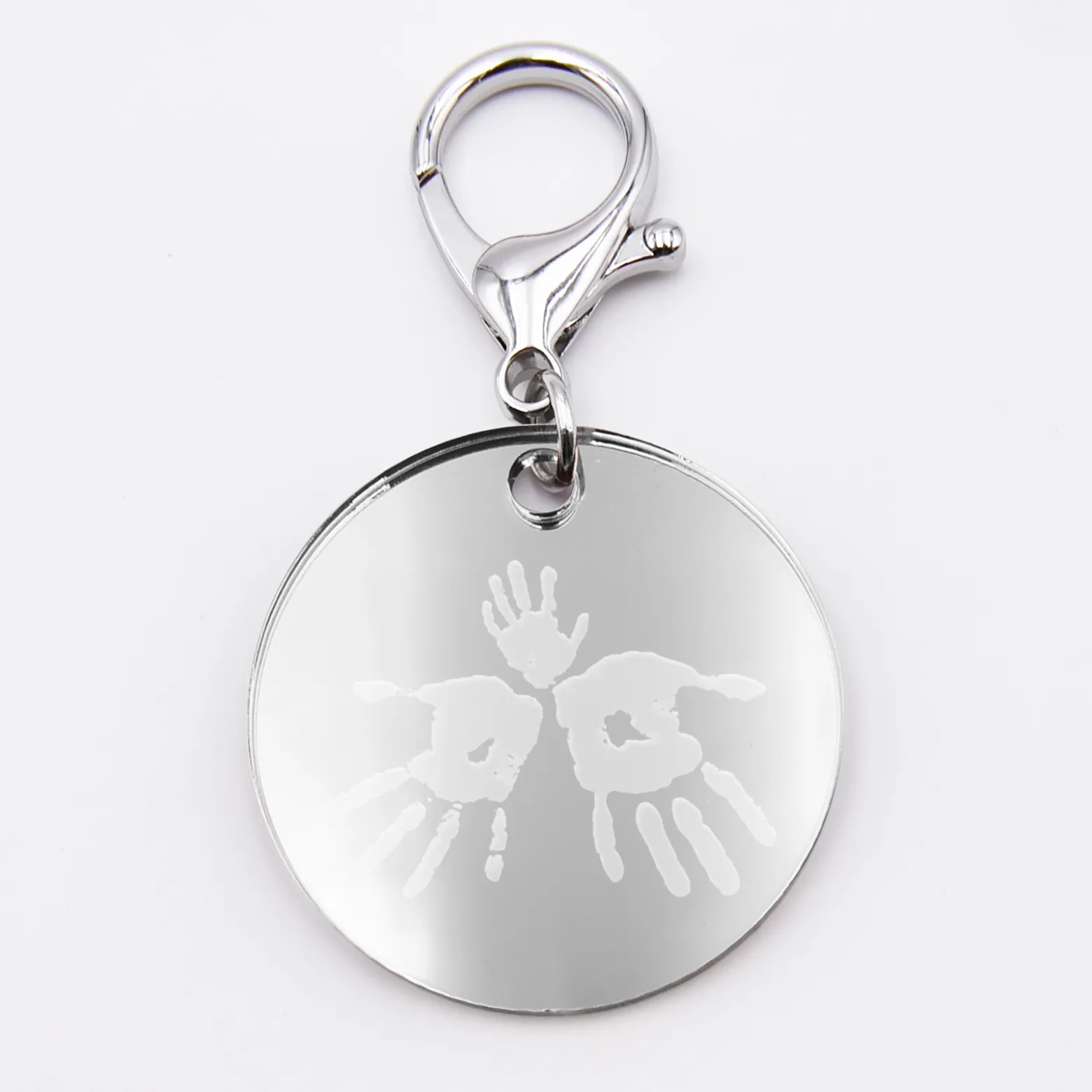 Porte-clés personnalisé gravé acrylique miroir argent médaille ronde 50 mm