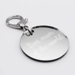Porte-clés personnalisé gravé acrylique miroir argent médaille ronde 50 mm