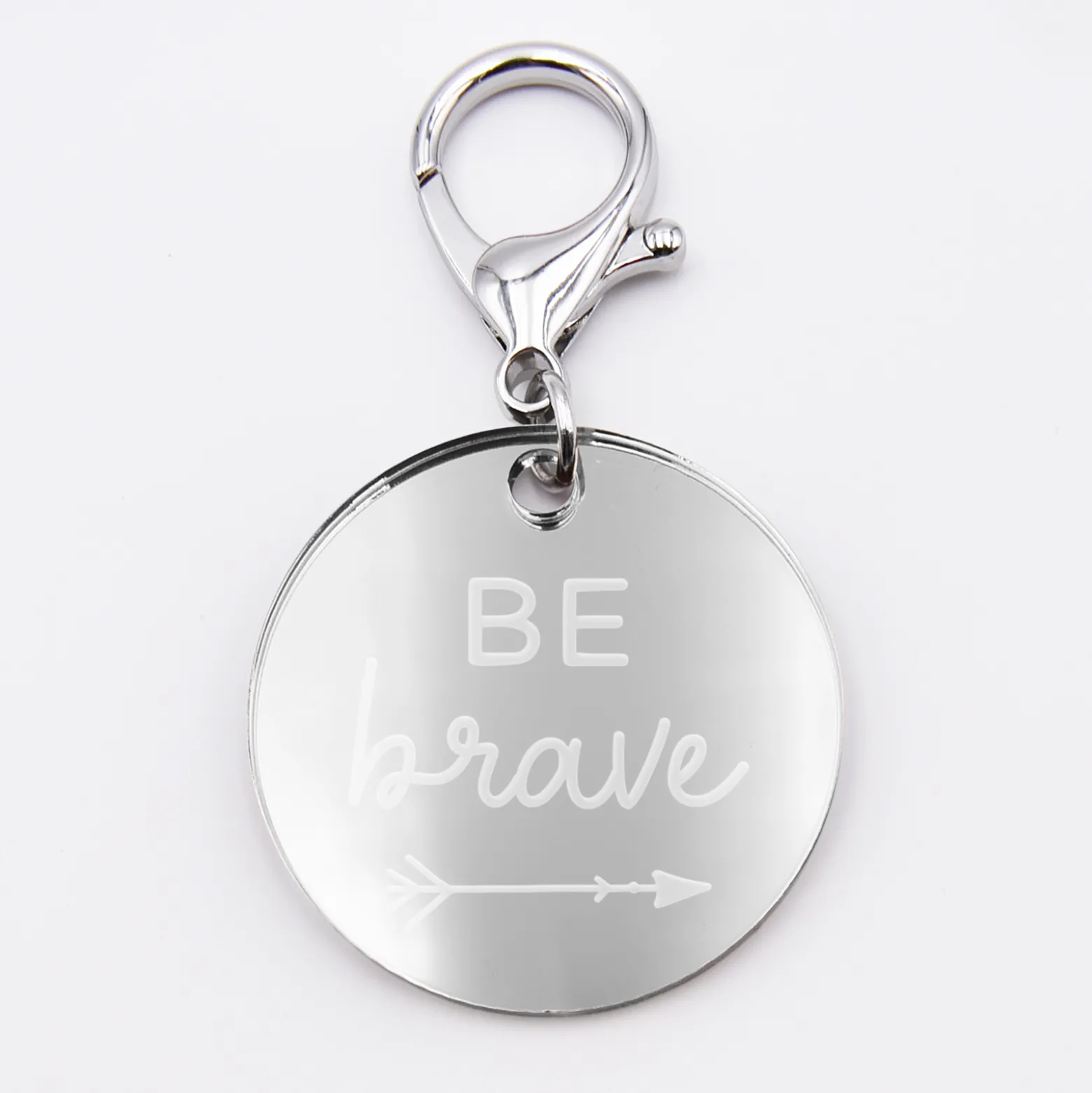 Porte-clés personnalisé gravé acrylique miroir argent médaille ronde 50 mm