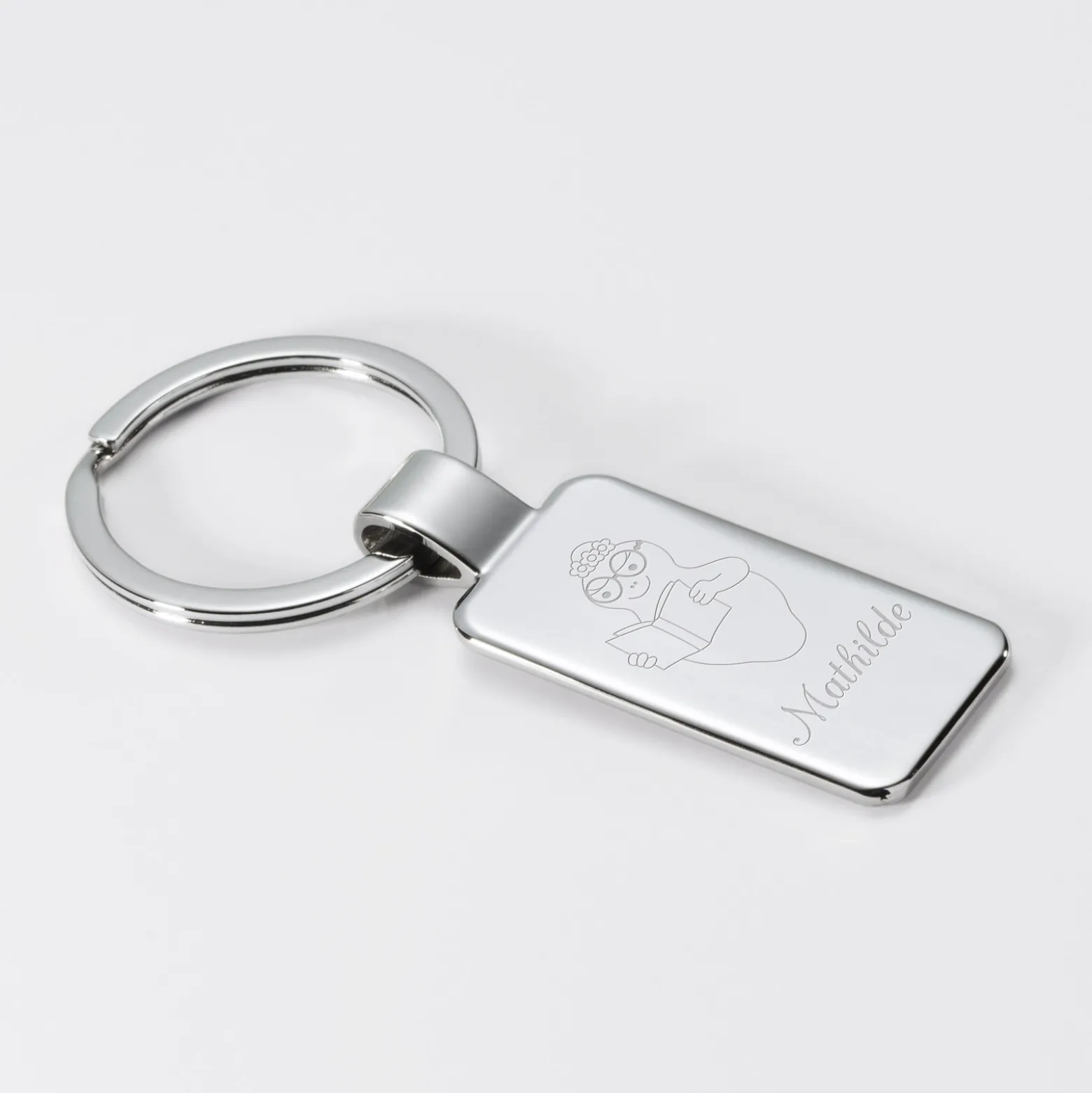 Porte-clés personnalisé gravé acier rectangle 41x22 mm - HappyBulle x Barbapapa