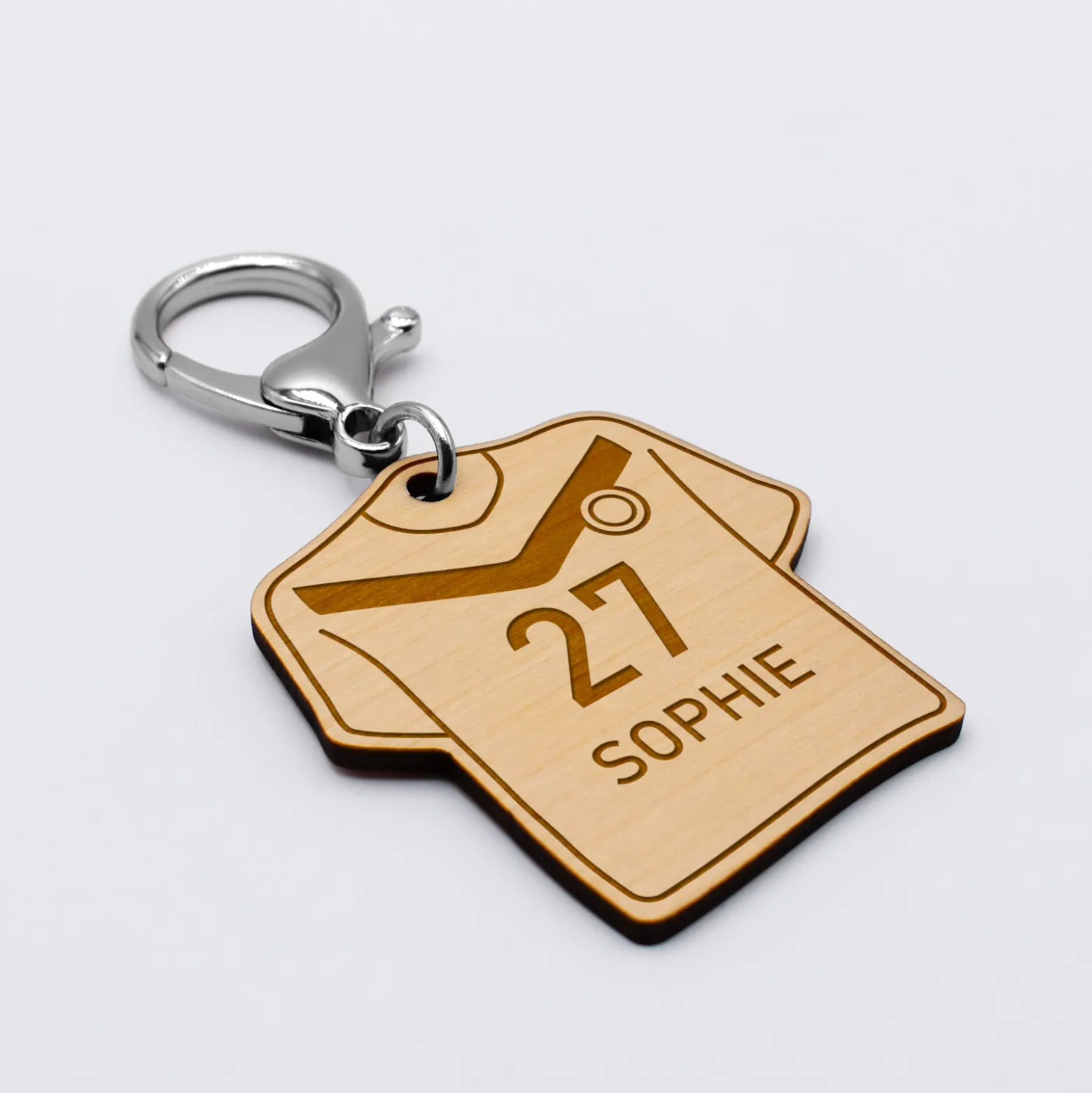 Porte-clés personnalisé gravé bois Maillot de football 50x50 mm