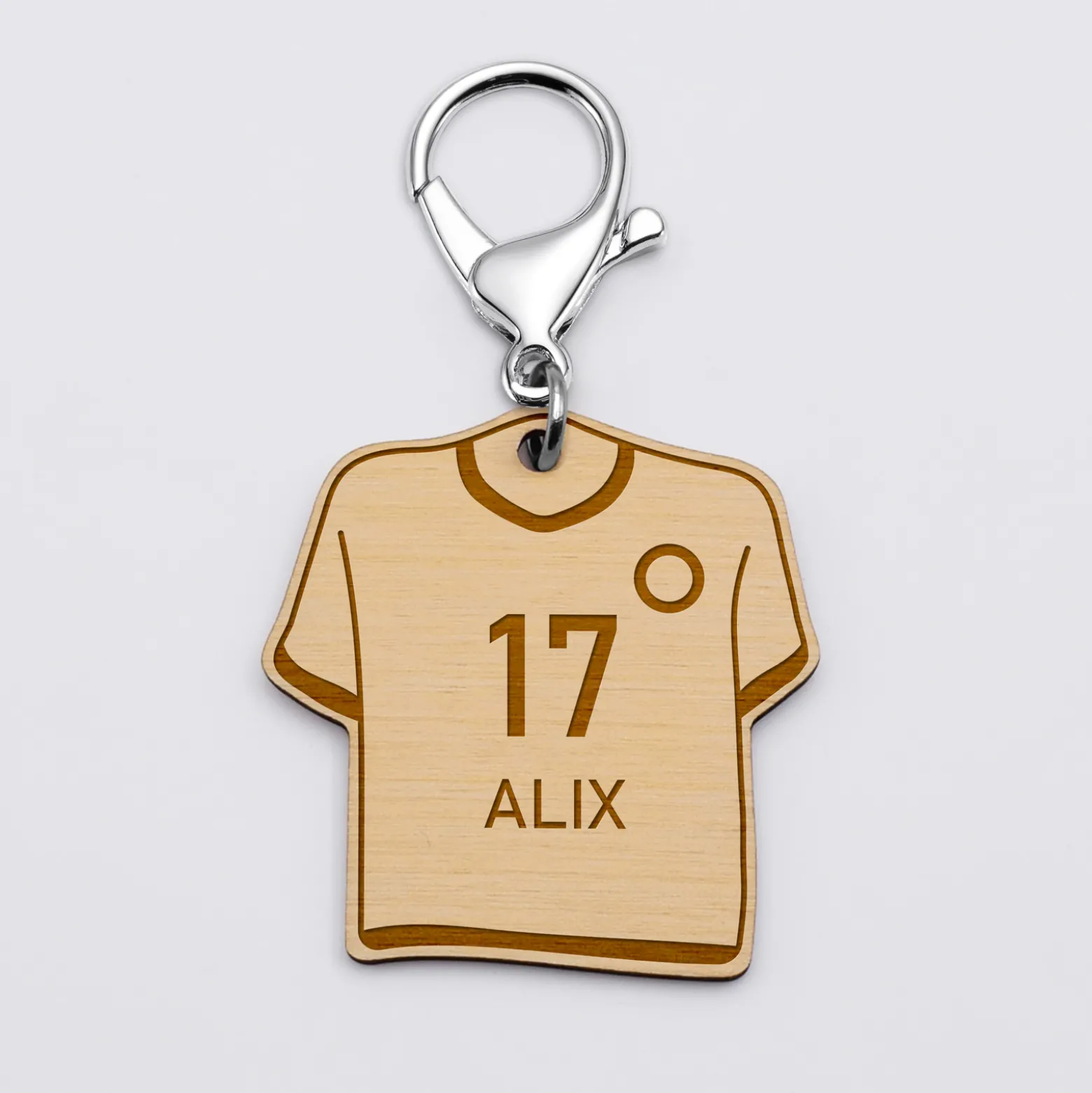 Porte-clés personnalisé gravé bois Maillot de football 50x50 mm
