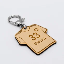 Porte-clés personnalisé gravé bois Maillot de football 50x50 mm