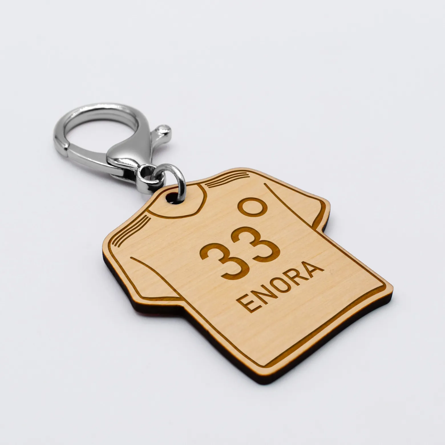 Porte-clés personnalisé gravé bois Maillot de football 50x50 mm