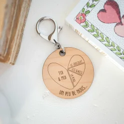Porte-clés personnalisé gravé bois médaille ronde 50 mm - édition spéciale "Un peu de nous"