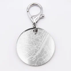 Porte-clés personnalisé gravé acrylique miroir argent médaille ronde 50 mm "Geo map"