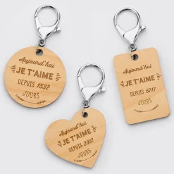 Porte-clés personnalisé gravé bois médaille 50 mm