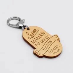 Porte-clés personnalisé gravé bois médaille ovale 58x43 mm -