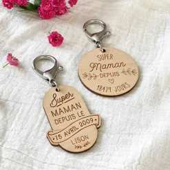 Porte-clés personnalisé gravé bois médaille ovale 58x43 mm -