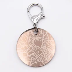 Porte-clés personnalisé gravé acrylique miroir rose gold médaille ronde 50 mm