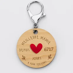 Porte-clés personnalisé gravé bois médaille 50 mm