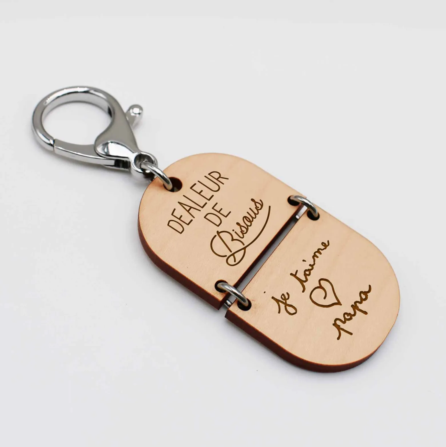 Porte-clés personnalisé gravé bi-matière bois 55 mm - édition spéciale "papa"