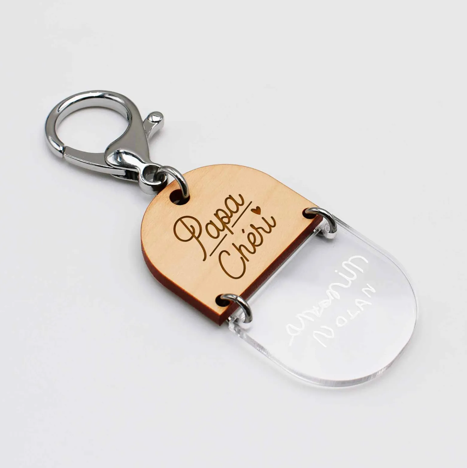 Porte-clés personnalisé gravé bi-matière bois 55 mm - édition spéciale "papa"