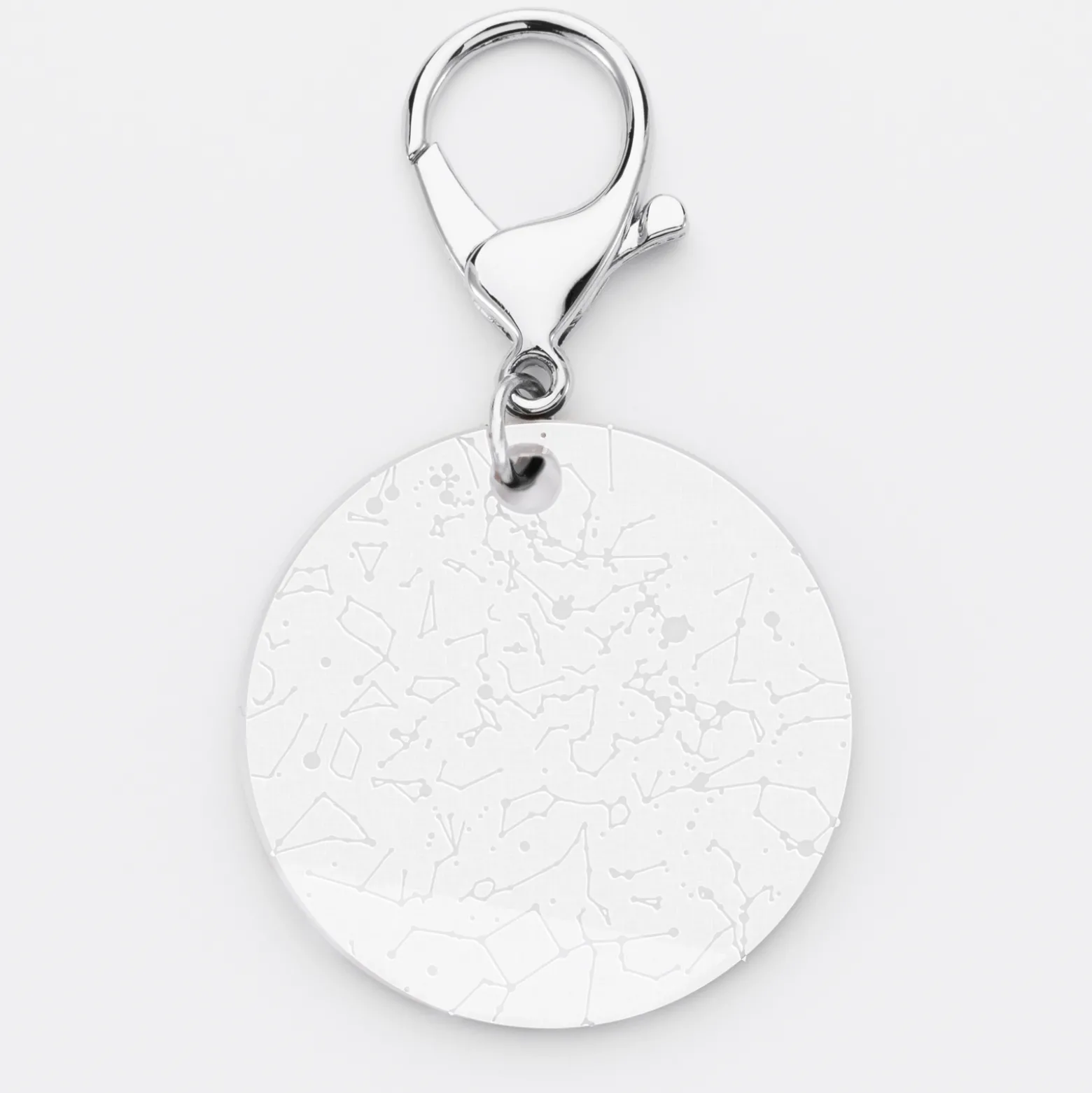 Porte-clés personnalisé gravé acrylique médaille ronde 50 mm "Carte du ciel étoilé" version white