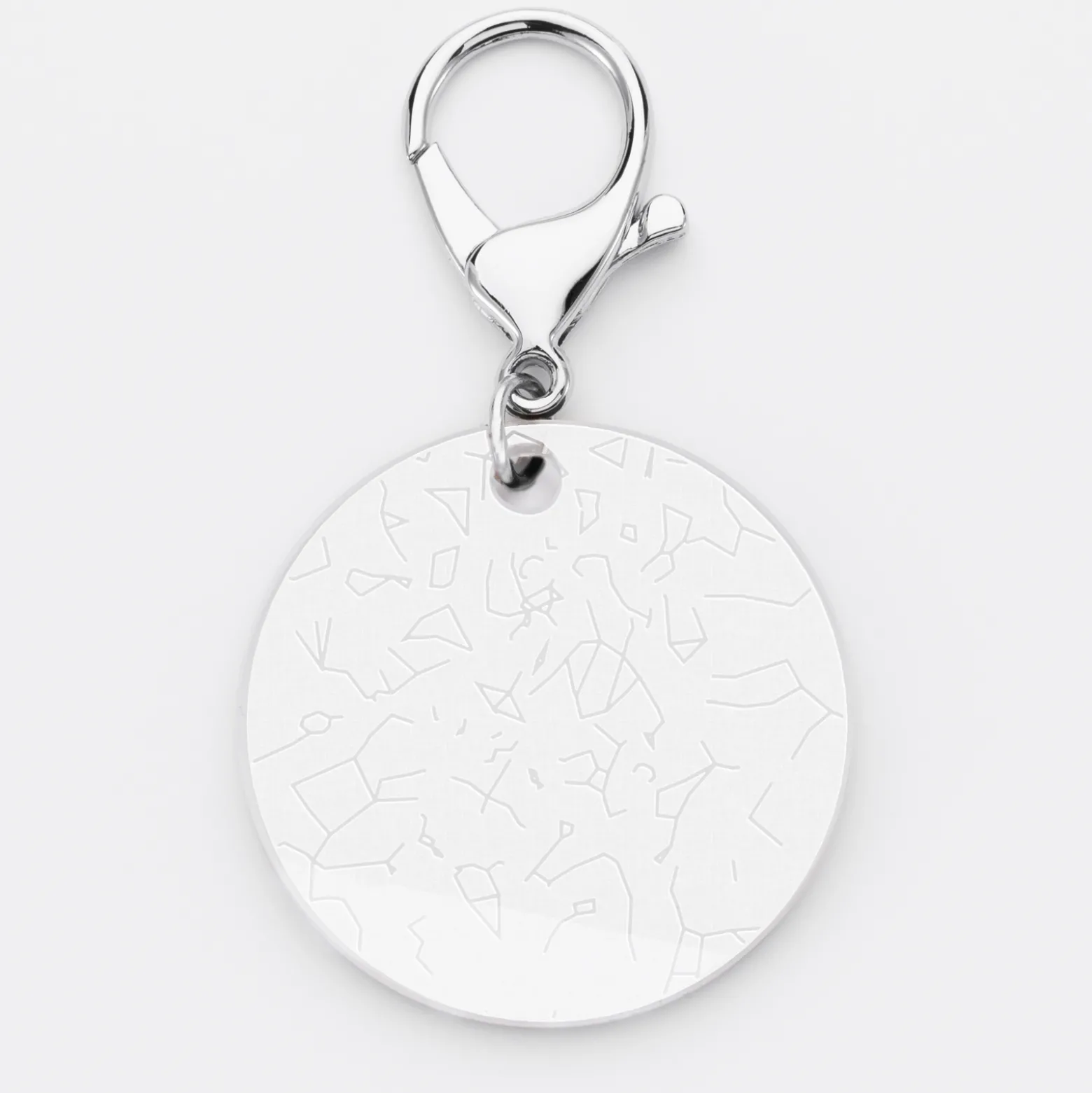 Porte-clés personnalisé gravé acrylique médaille ronde 50 mm "Carte du ciel étoilé" version white