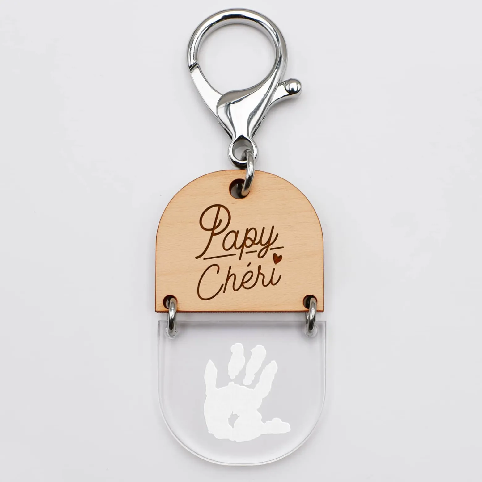 Porte-clés personnalisé gravé bi-matière bois 55 mm - édition spéciale "papy"