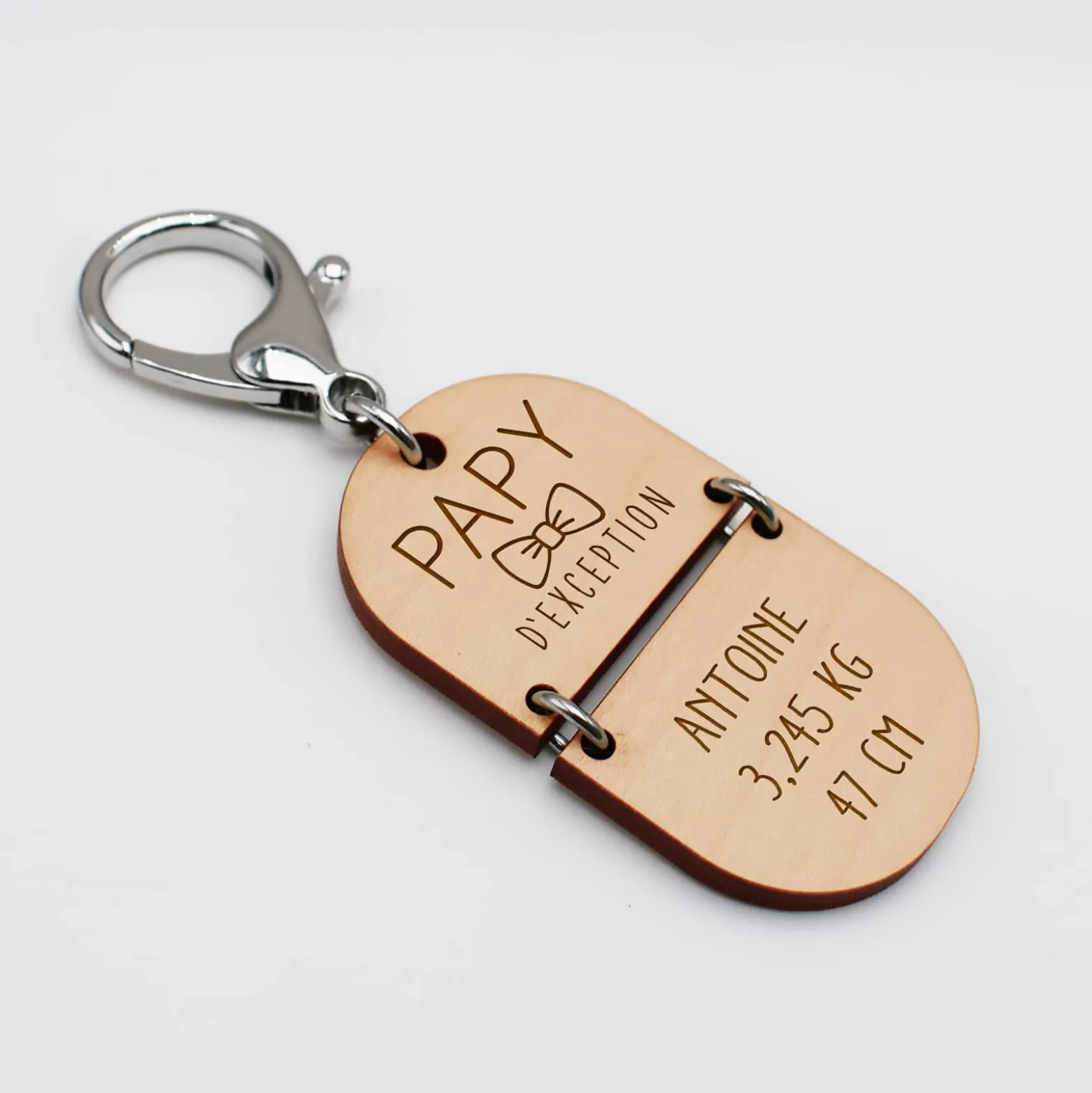 Porte-clés personnalisé gravé bi-matière bois 55 mm - édition spéciale "papy"