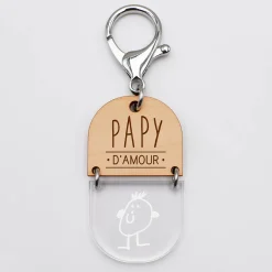 Porte-clés personnalisé gravé bi-matière bois 55 mm - édition spéciale