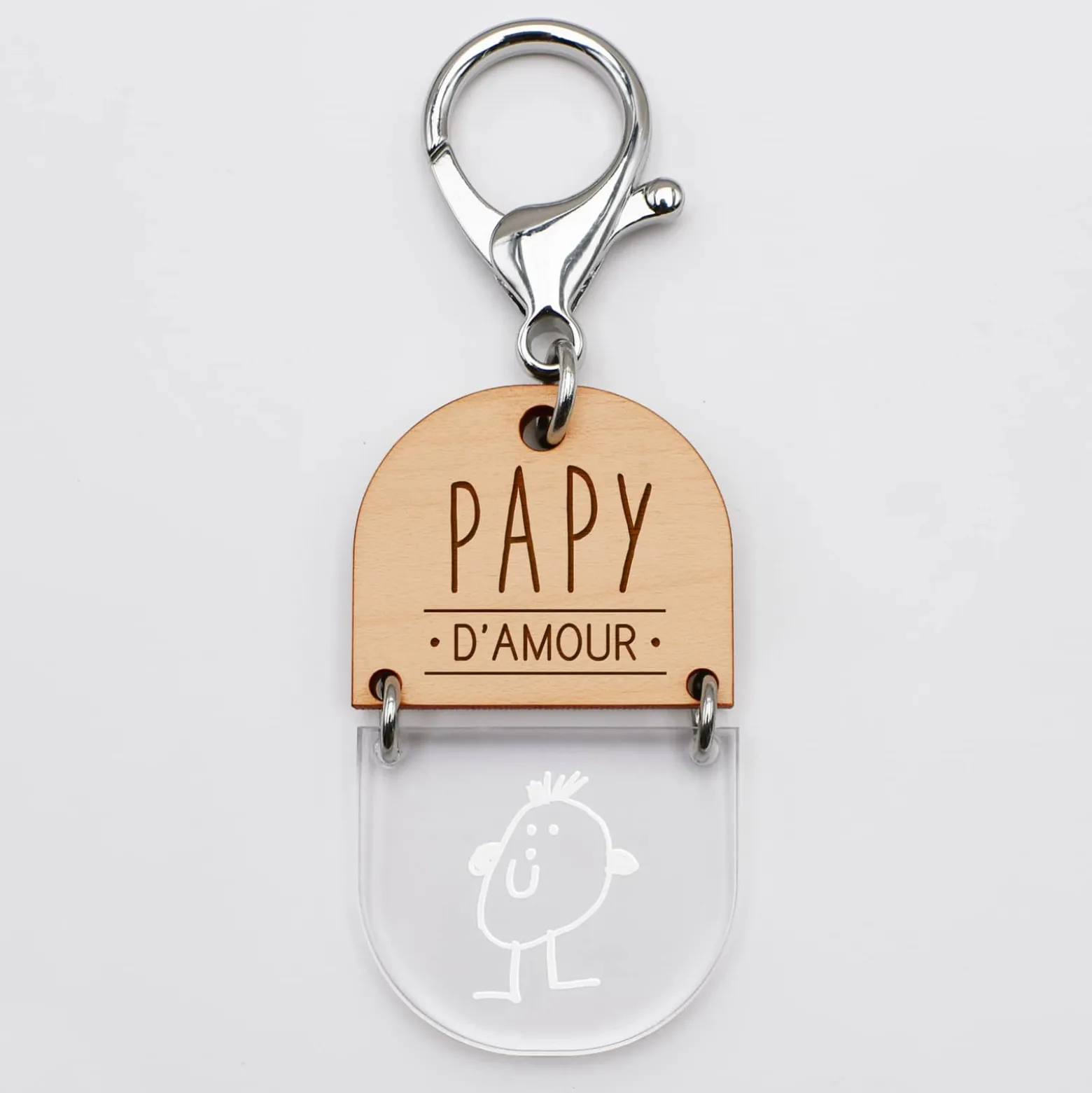 Porte-clés personnalisé gravé bi-matière bois 55 mm - édition spéciale "papy"