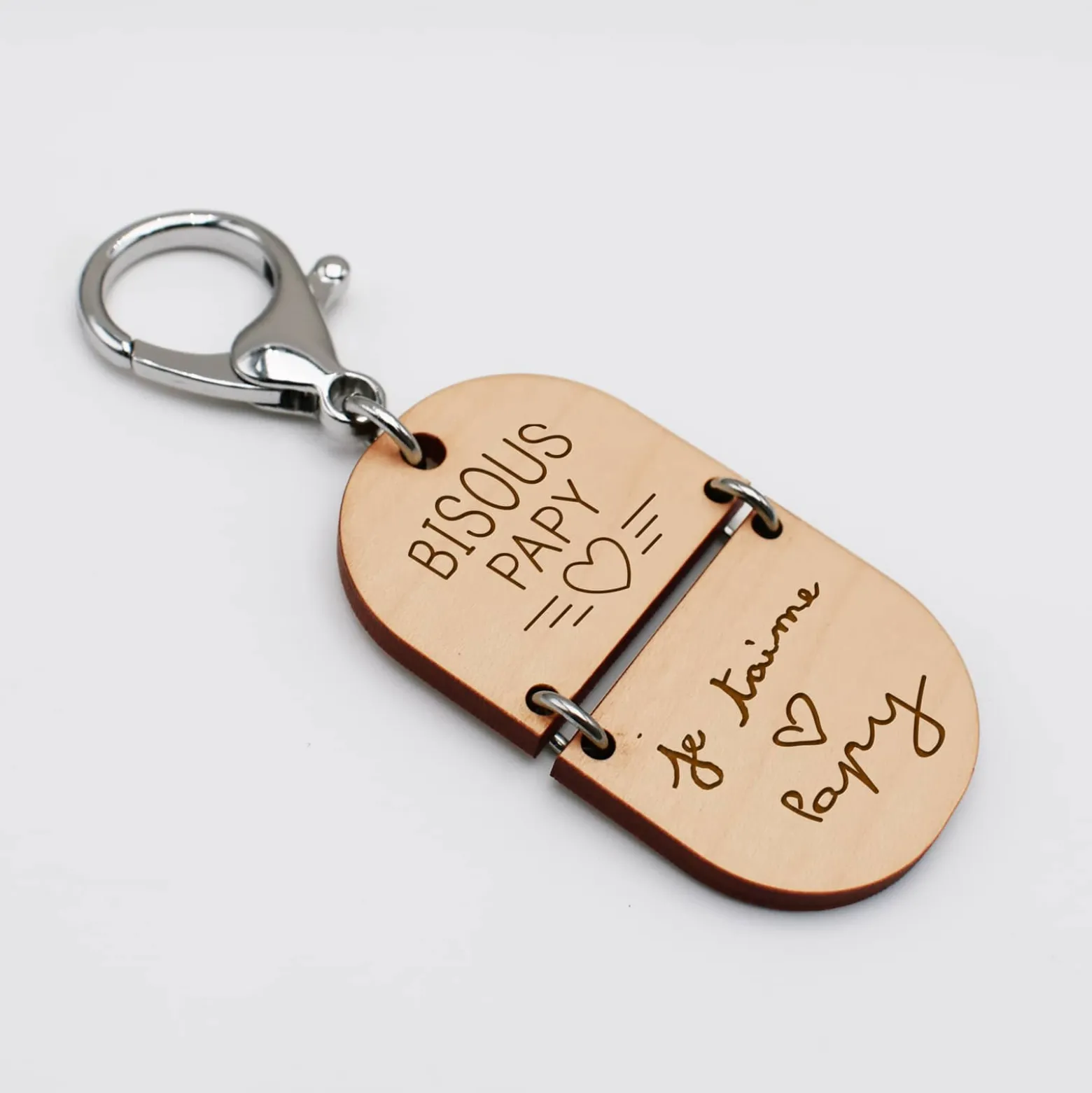 Porte-clés personnalisé gravé bi-matière bois 55 mm - édition spéciale "papy"