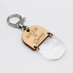 Porte-clés personnalisé gravé bi-matière bois 55 mm - édition spéciale