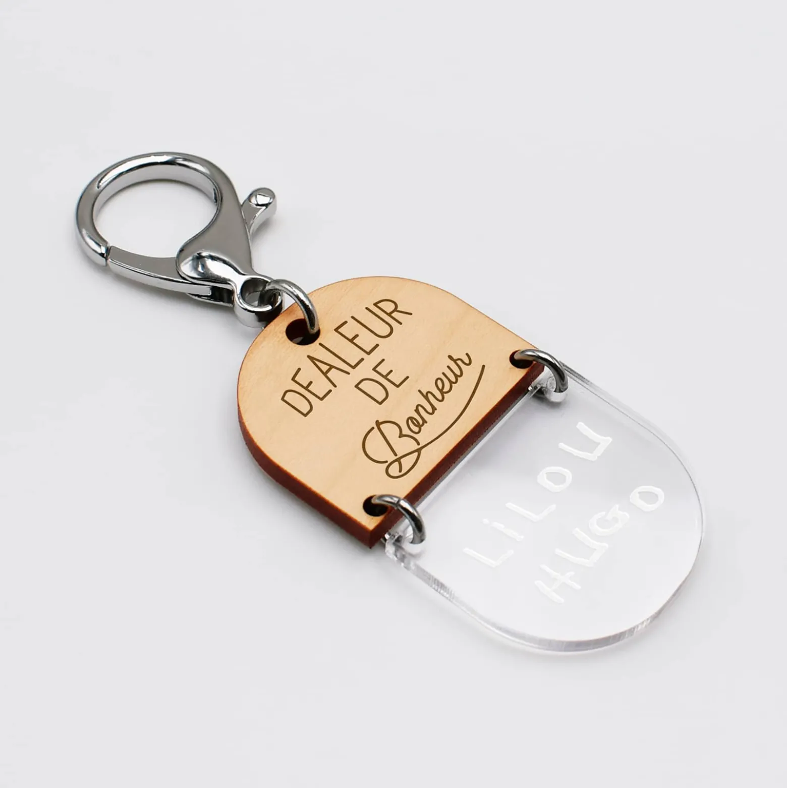 Porte-clés personnalisé gravé bi-matière bois 55 mm - édition spéciale "papy"