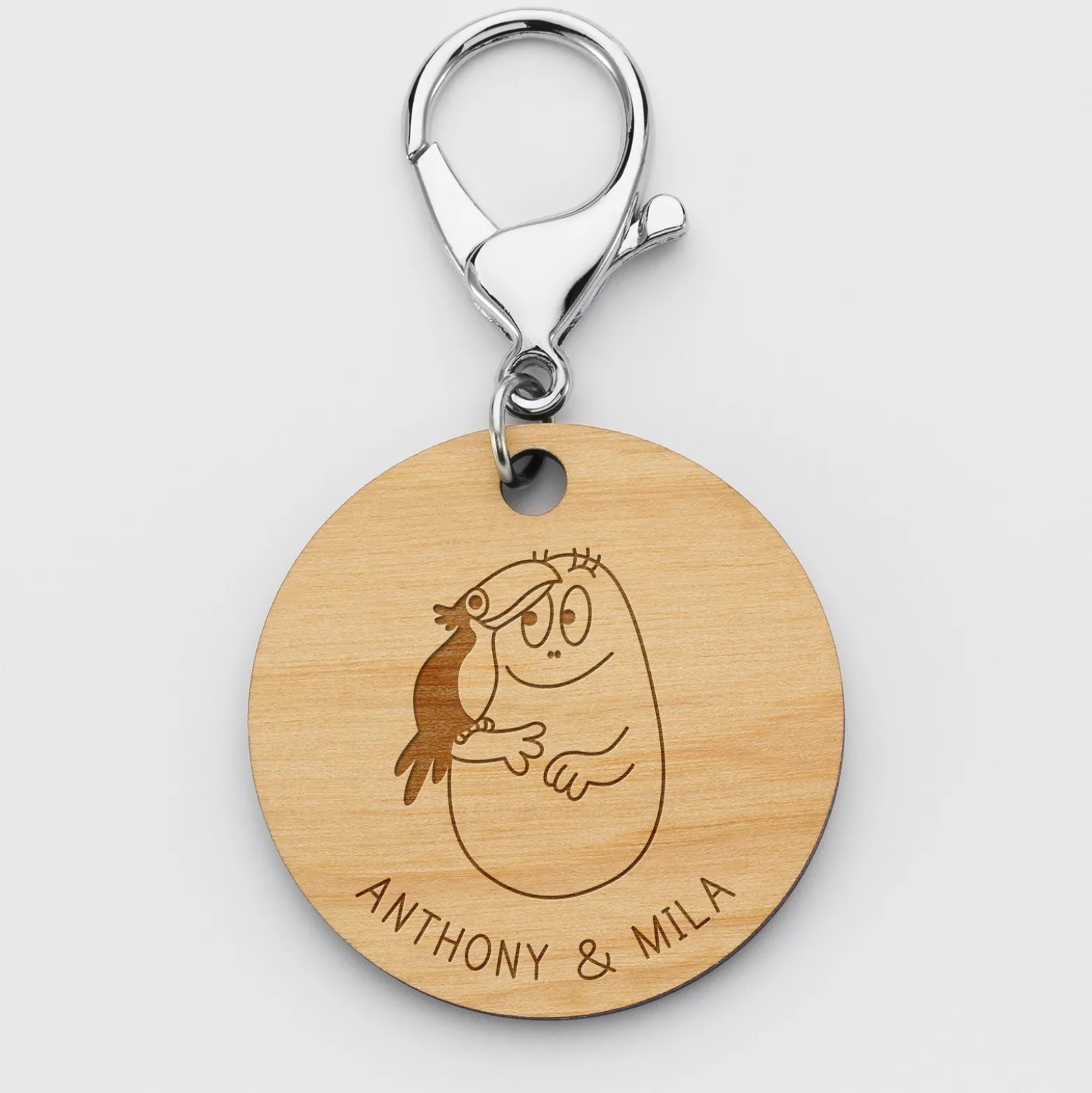 Porte-clés personnalisé gravé bois médaille ronde 50 mm - HappyBulle x Barbapapa