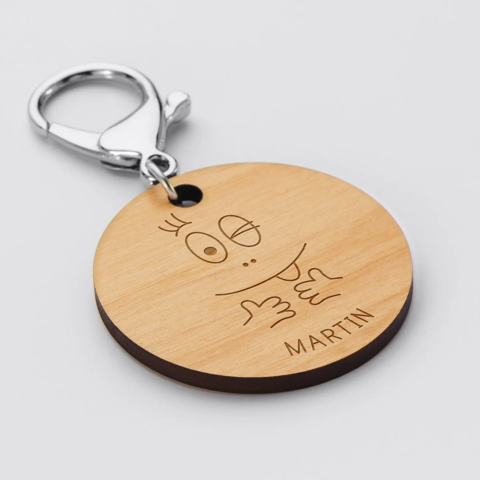 Porte-clés personnalisé gravé bois médaille ronde 50 mm - HappyBulle x Barbapapa