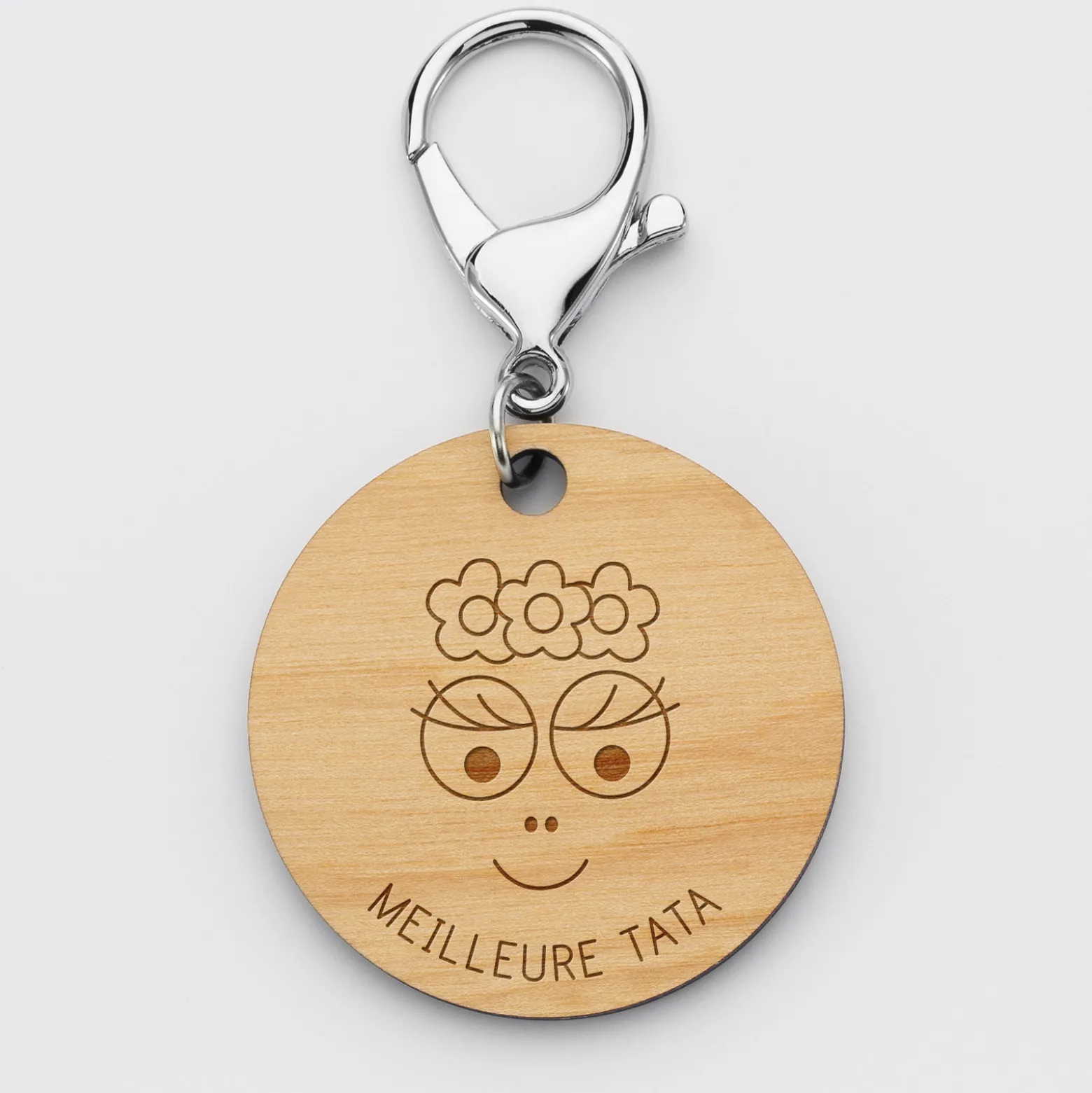 Porte-clés personnalisé gravé bois médaille ronde 50 mm - HappyBulle x Barbapapa